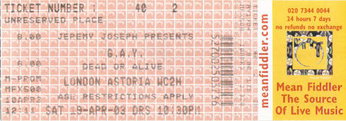 Ticket G-A-Y 19/04/2003